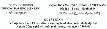 Chuẩn đầu ra CTĐT ngành CNKT Môi trường